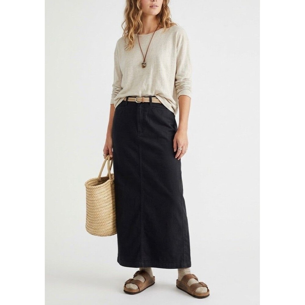 Rafaella Black Maxi Skirt Twill Zip Button Waist Size 10 Minimalist Earthy Boho
